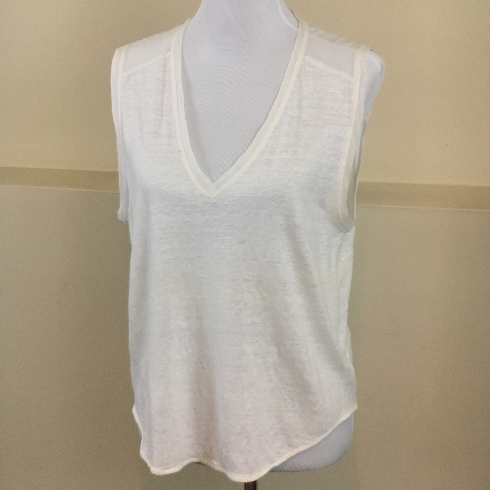 Madewell 100% Linen Semi-Sheer White Tank Sz L