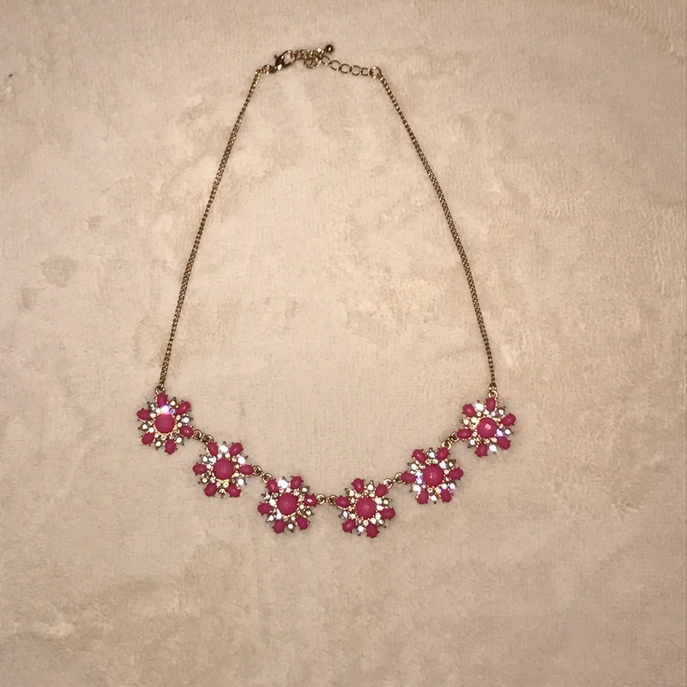 Fuchsia Cherry Blossom Rhinestone Necklace
