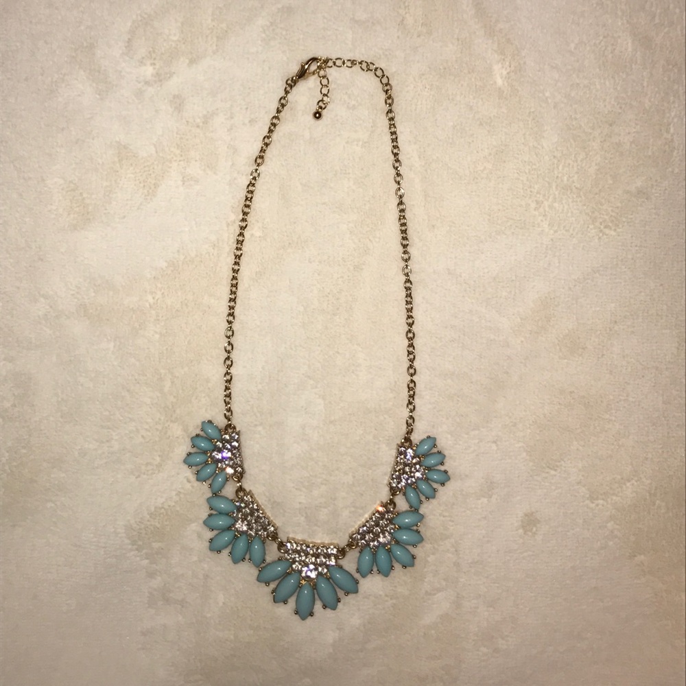 Teal Flower Rhinestone Adjustable Necklace