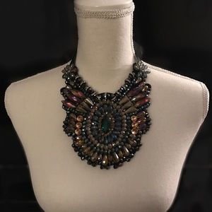 Multi colored crystal bib necklace