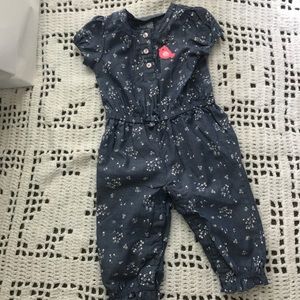 Jean floral romper with pink bird