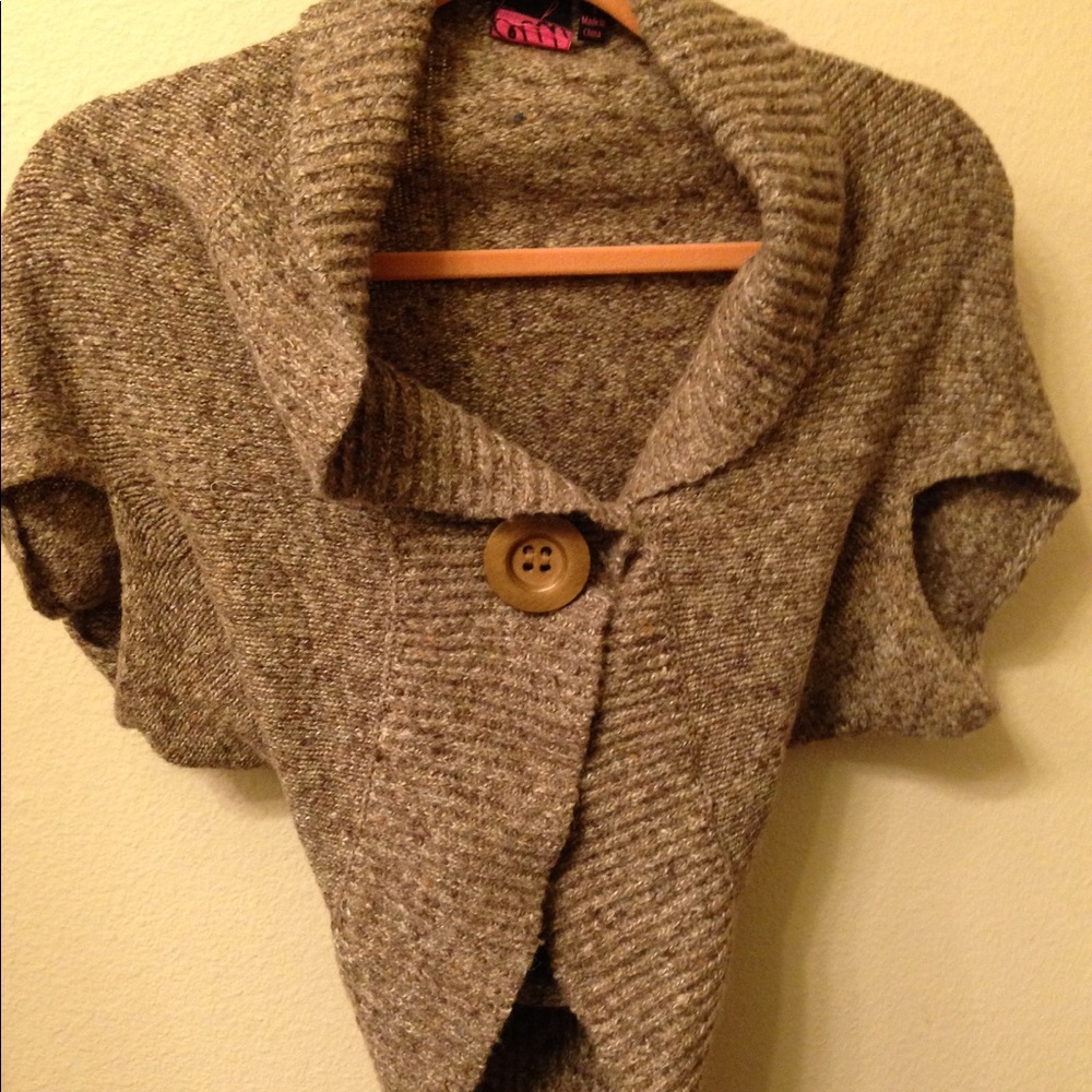 Brown one button crop sweater.