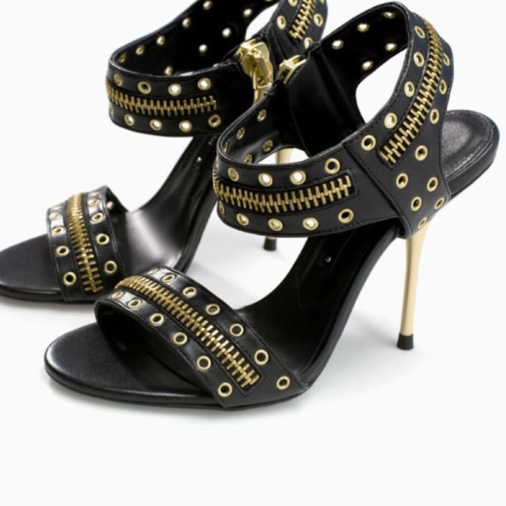 Zara black/gold stud heels