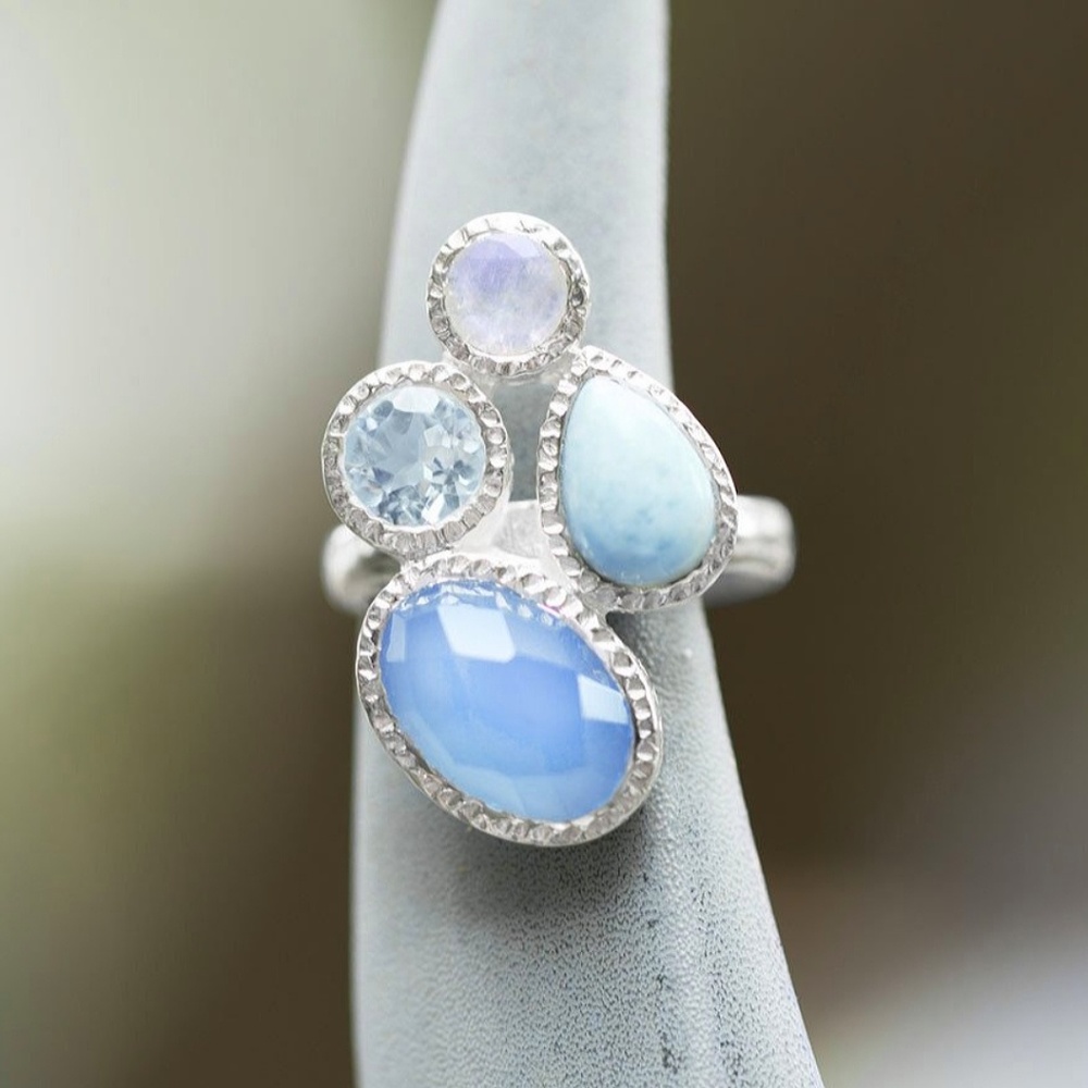 CHALCEDONY LARIMAR TOPAZ MOONSTONE RING