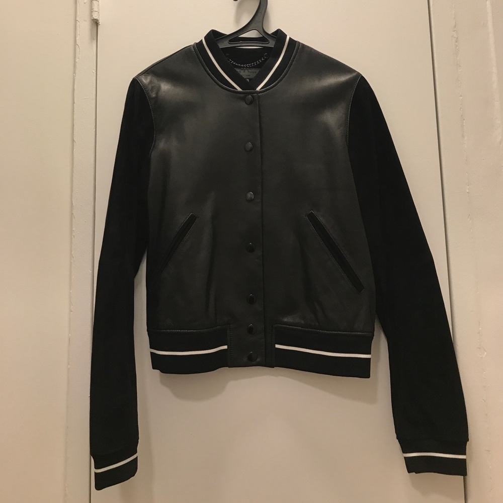 Rag & Bone Black Leather Bomber Jacket