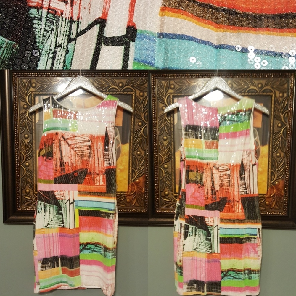 M by MAIA clear sequence neon graphic dress NWT 8