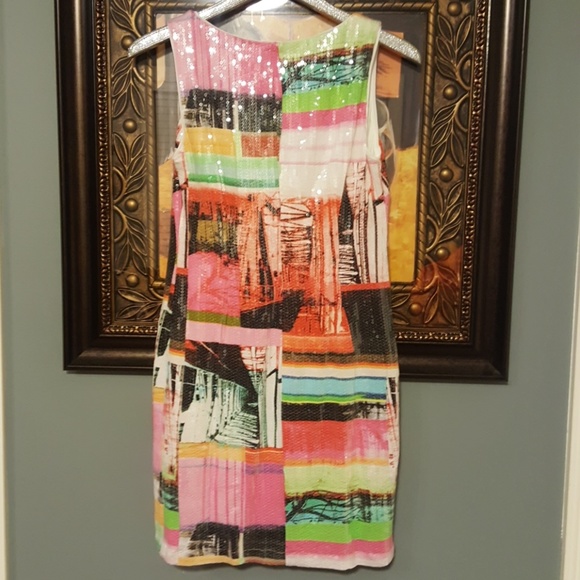 M by MAIA clear sequence neon graphic dress NWT 8 - Picture 3 of 7