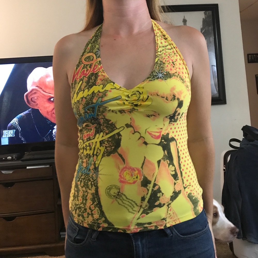 Yellow print halter top