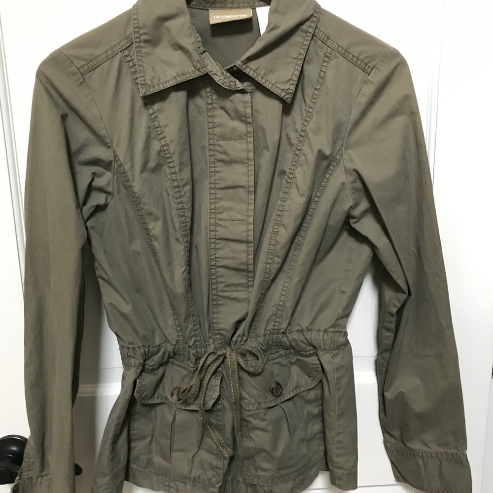 Olive green lightweight jacket.