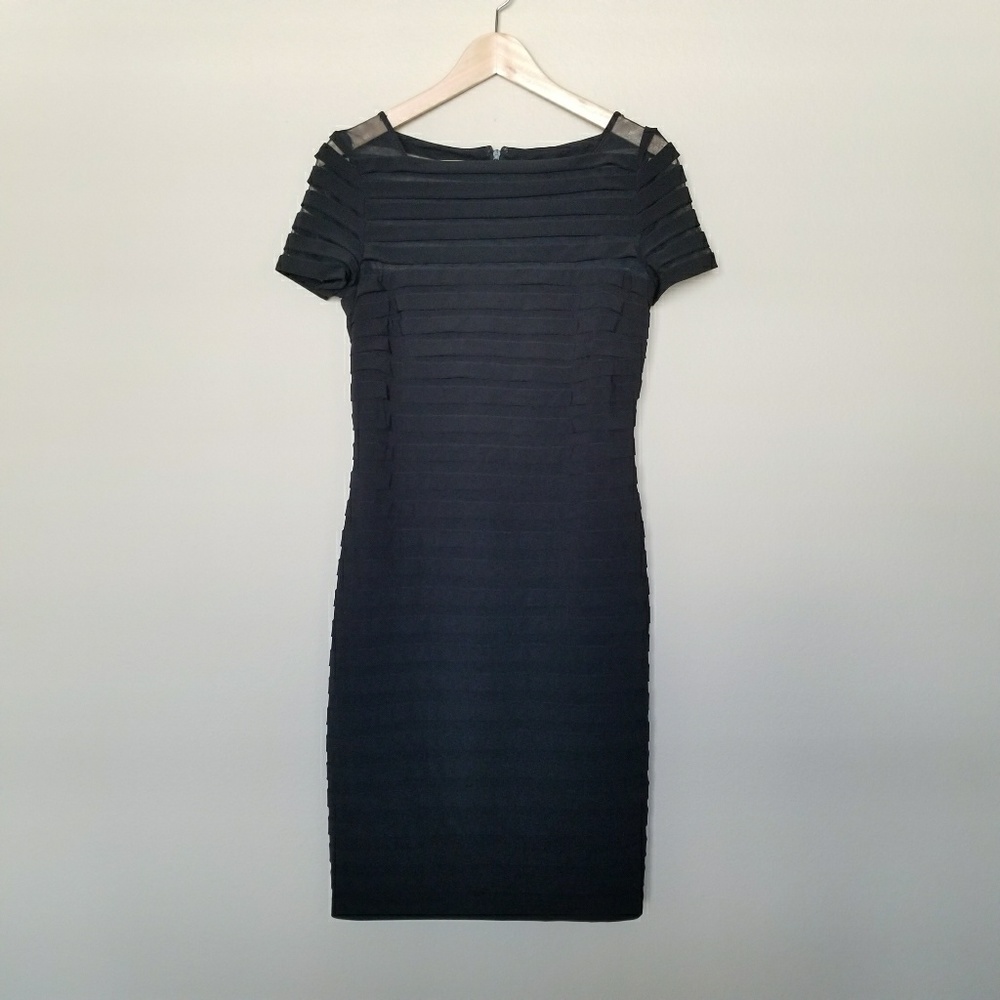 Adrianna Papell Pleated Black Fitted Dress