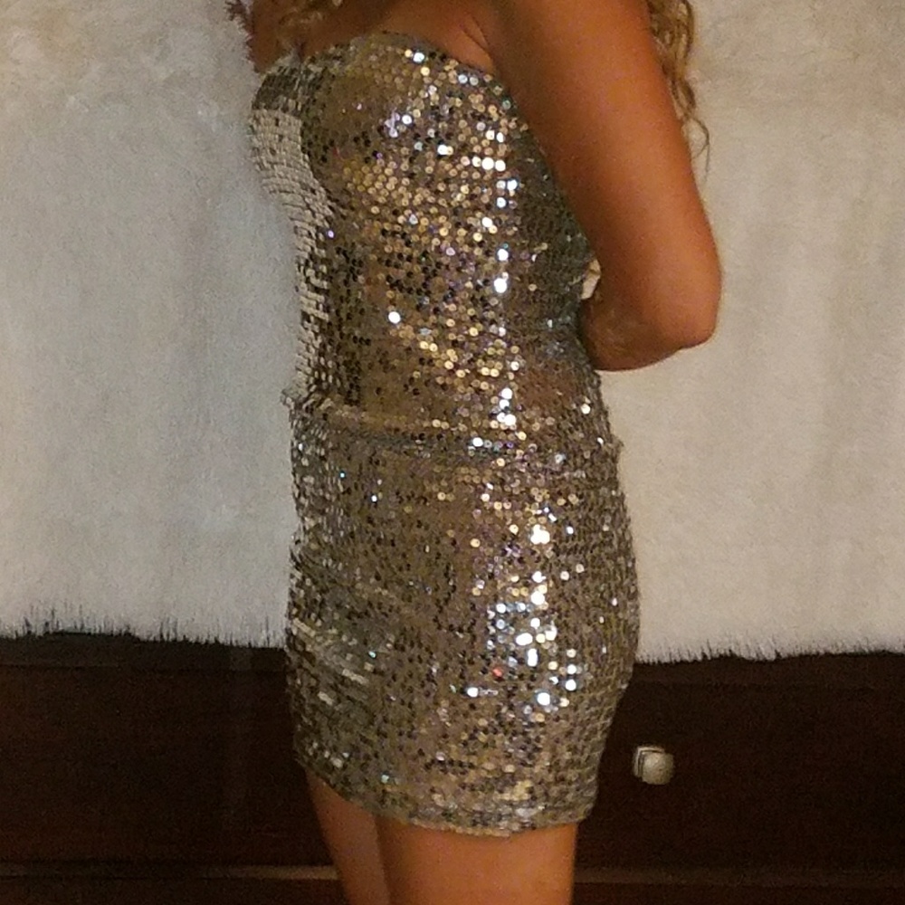 Sequin Mini Dress..Silver and taupe