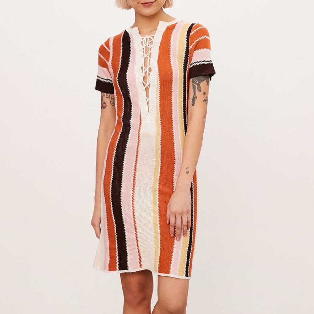 ISO Ecote multi-stripe lace up sweater dress ISO**