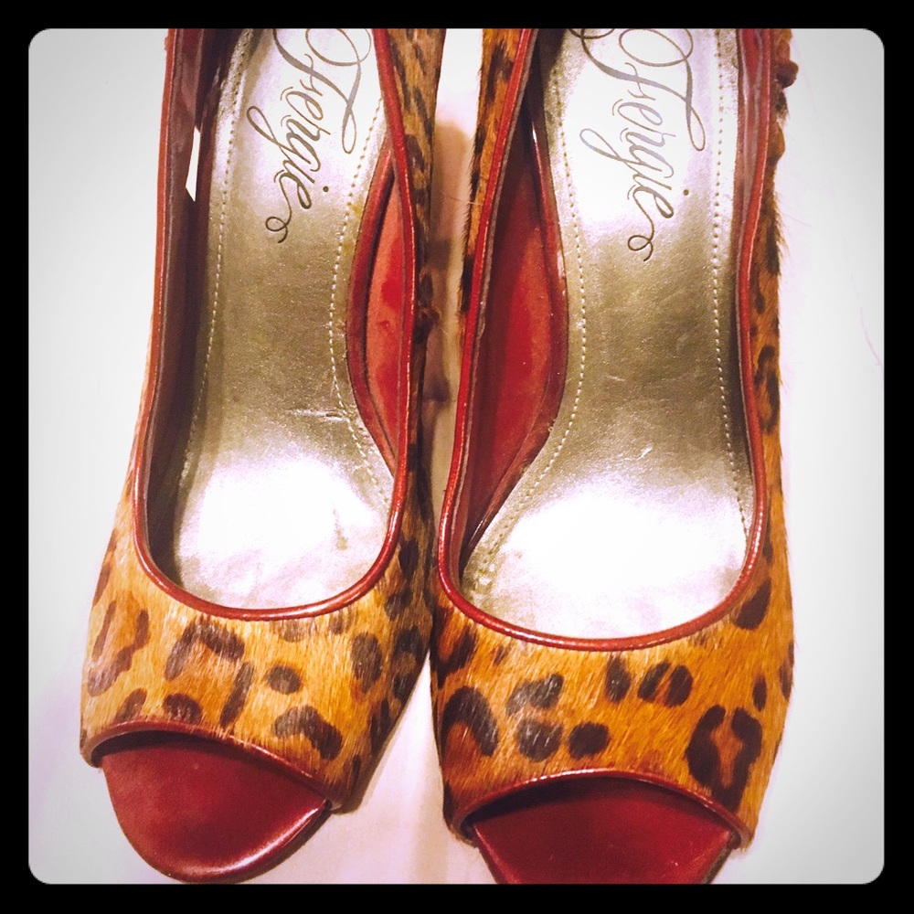 Fergie cheetah faux fur heels