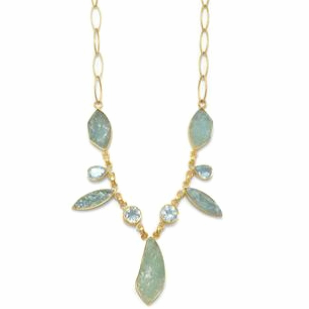 14K GP AQUAMARINE BLUE TOPAZ NECKLACE