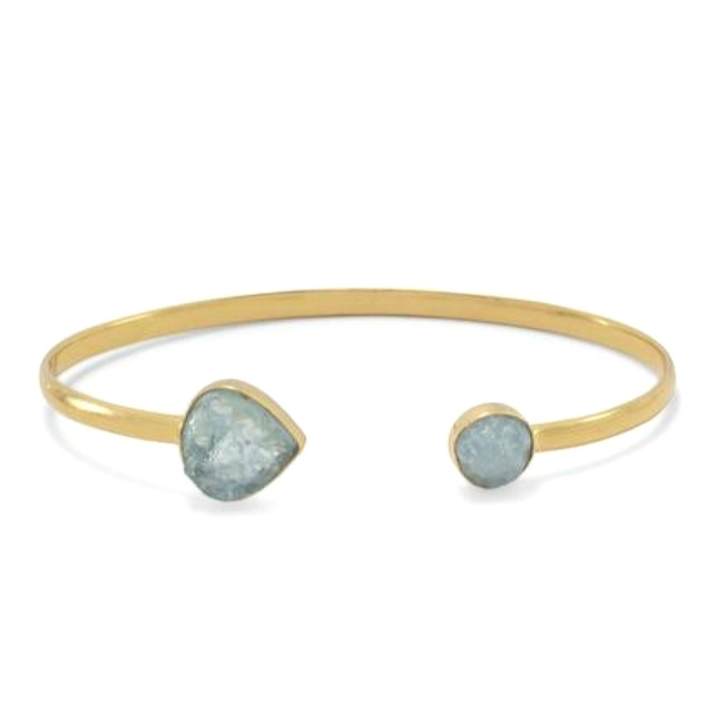 14kt GOLD PLATED AQUAMARINE OPEN CUFF BRACELET