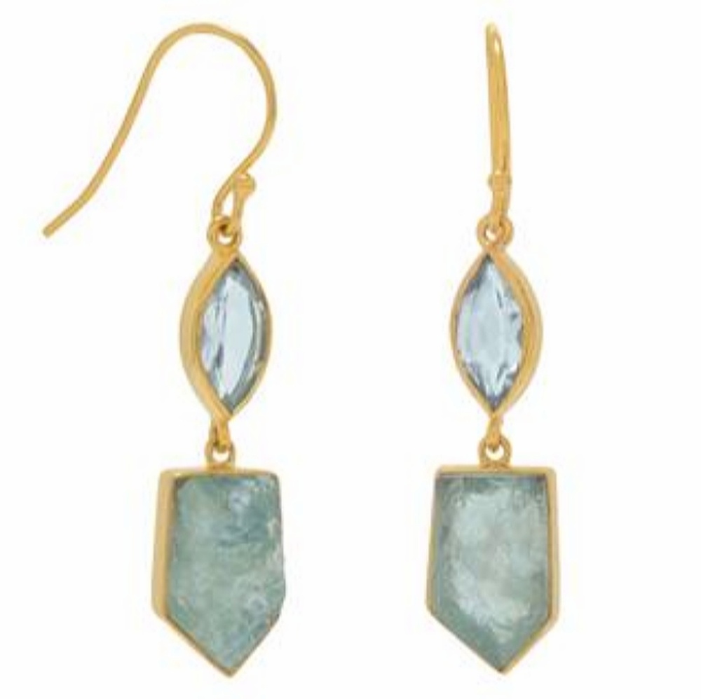 14kt GP BLUE TOPAZ AQUAMARINE DROP EARRINGS