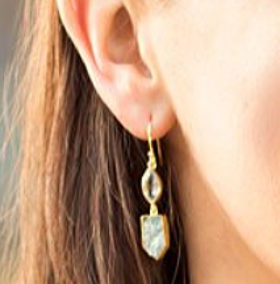 14kt GP BLUE TOPAZ AQUAMARINE DROP EARRINGS - Picture 2 of 2