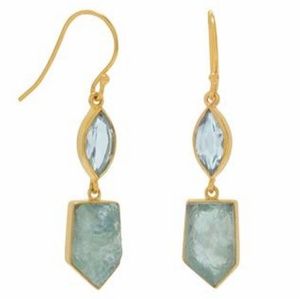 14kt GP BLUE TOPAZ AQUAMARINE DROP EARRINGS