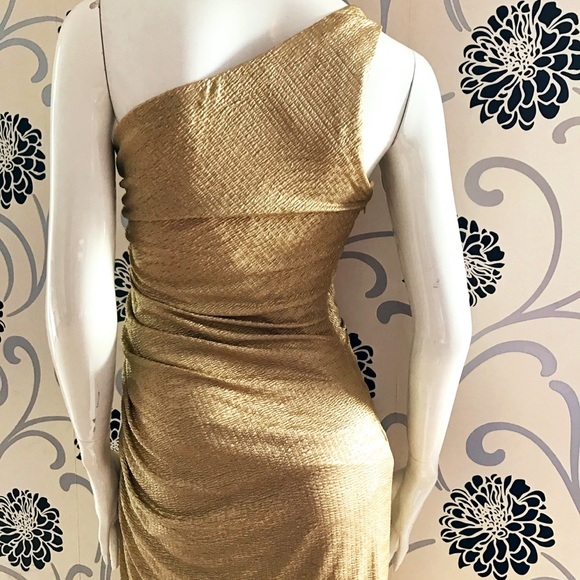 Betsy & Adam Beaded Jacquard One-Shoulder Gown