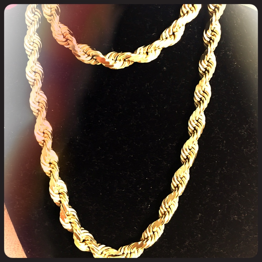 Solid 12mm rope chain 14k gold