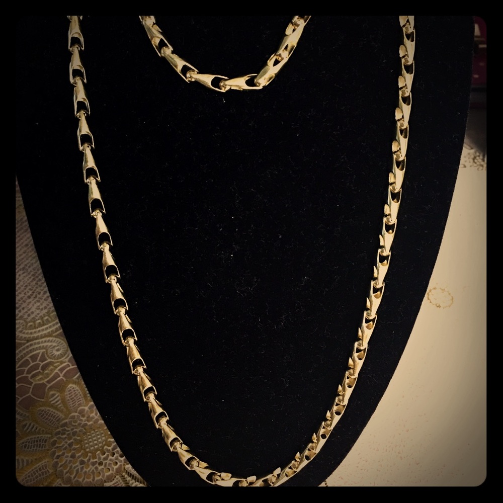 Kings link necklace and bracelet 14k solid gold