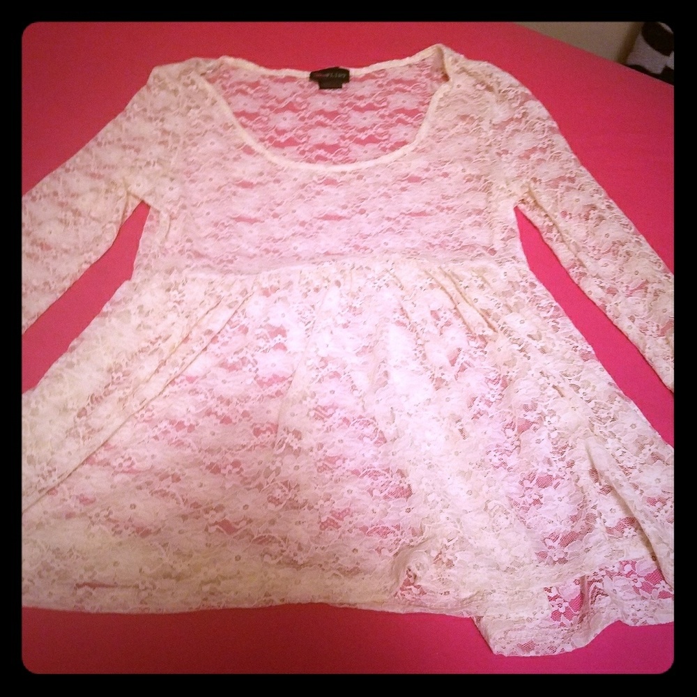 White mesh see through shirt long sleeve