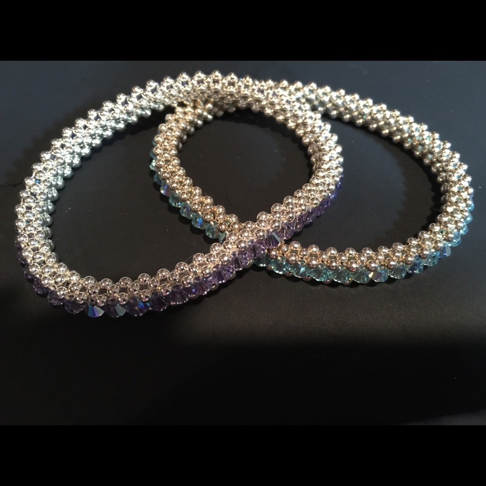 Handmade sterling silver/crystal bangle bracelets