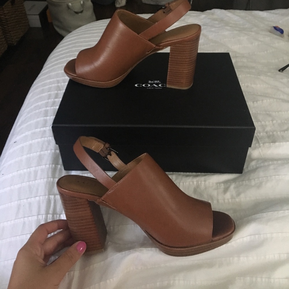 Coach leather chunky heels