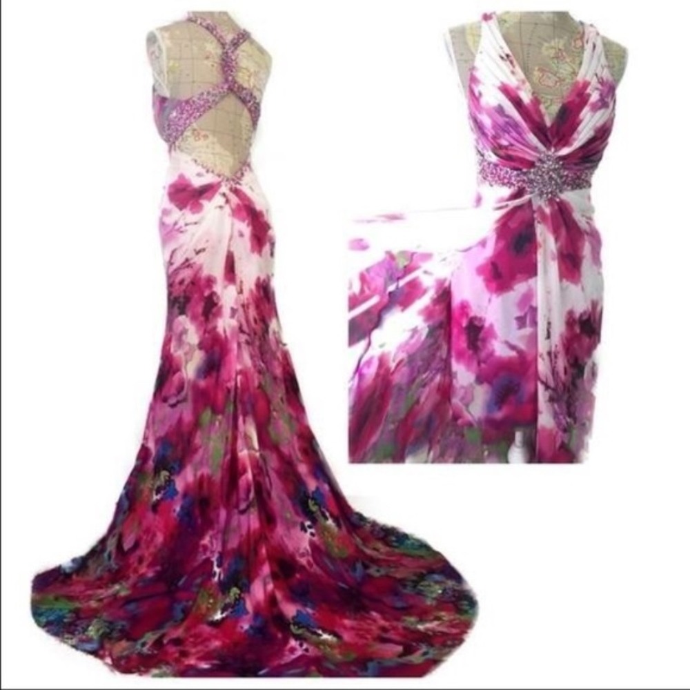 Cache peek a boo skirt Prom Dress sz 8