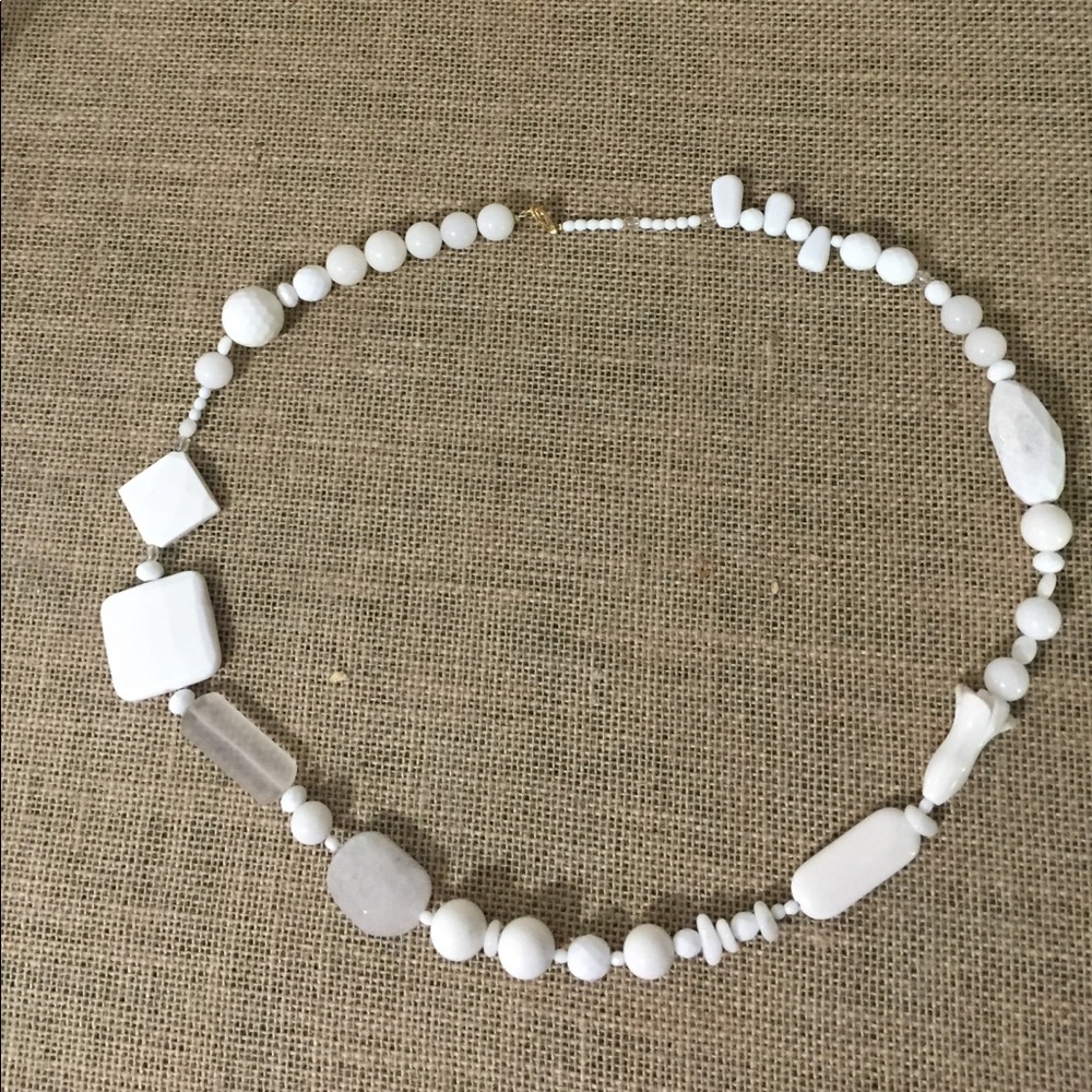 White Agate and Crystal Necklace 30" - Picture 3 of 5