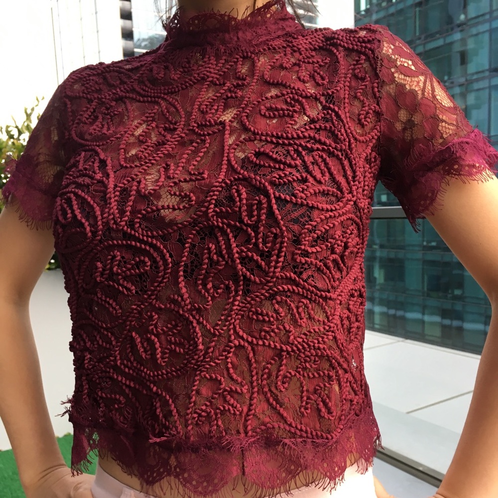 NWT burgundy cropped appliqué top - fall ready - Picture 3 of 5