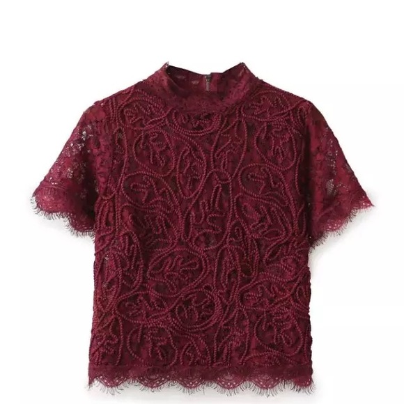 NWT burgundy cropped appliqué top - fall ready - Picture 2 of 5