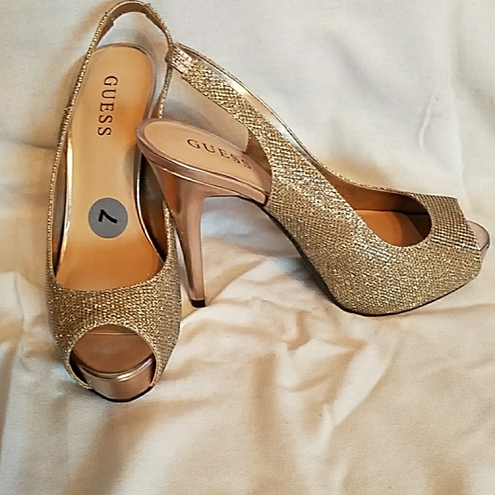 Never Worn Guess Gold Slingback Heels NWOT