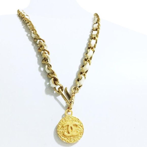 CHANEL Jewelry - Authentic Chanel runway gold white leather chain