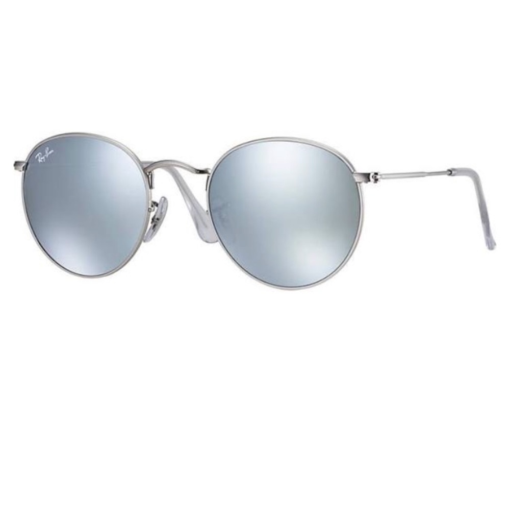 silver round flash raybans