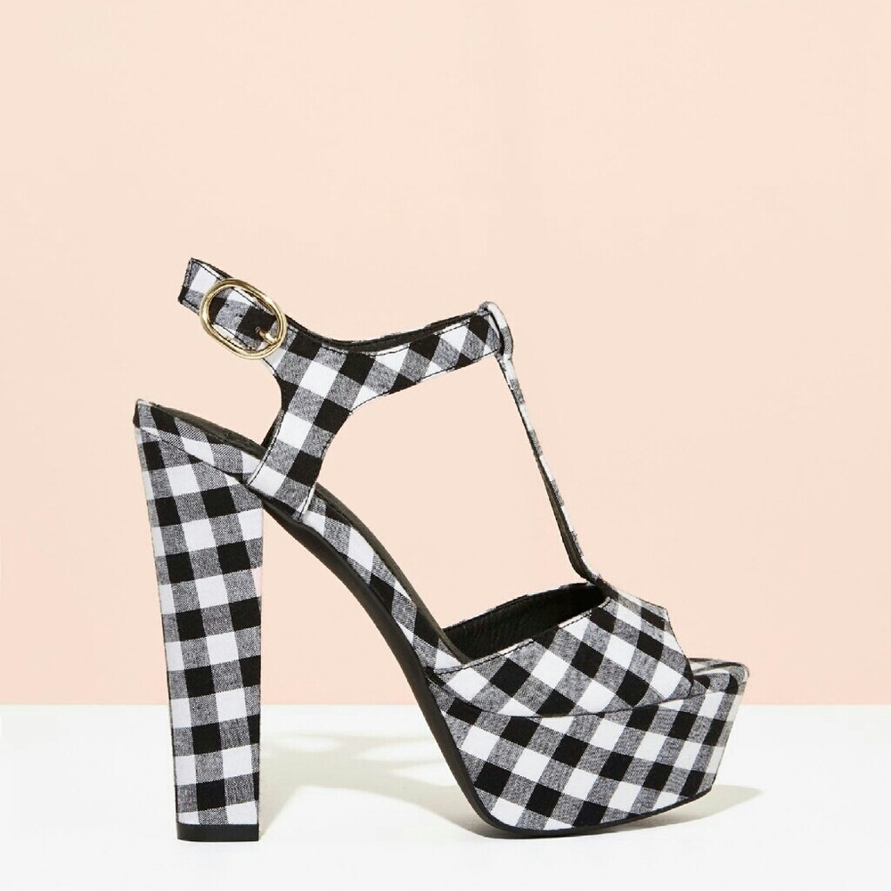 The Miley Black Gingham Platforms Sandals