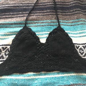 Black Crochet Knit Halter Top