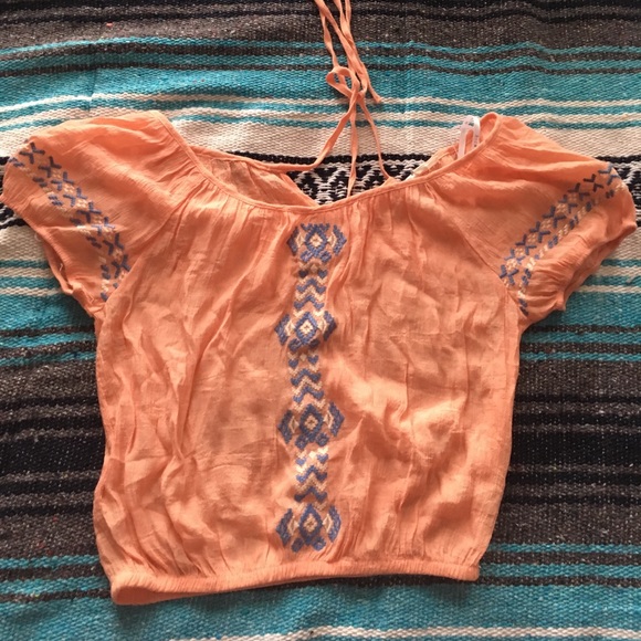 Orange & blue Crop top Boho Aztec Tribal Blouse - Picture 1 of 3