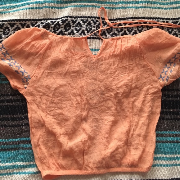 Orange & blue Crop top Boho Aztec Tribal Blouse - Picture 2 of 3