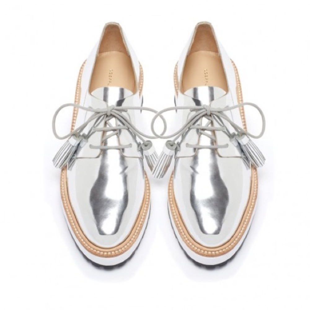 Loeffler Randall Callie Silver Metallic Oxfords 40