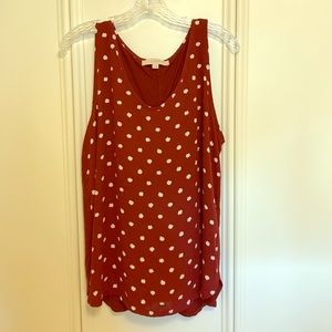 Loft size large burgundy polkadot tank