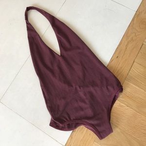 Maroon halter backless bodysuit