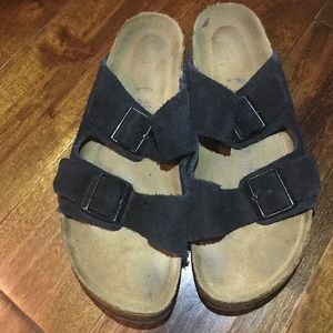 Black Suede Arizona Birkenstocks soft footbed