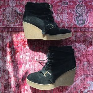 Madewell black suede wedge boots