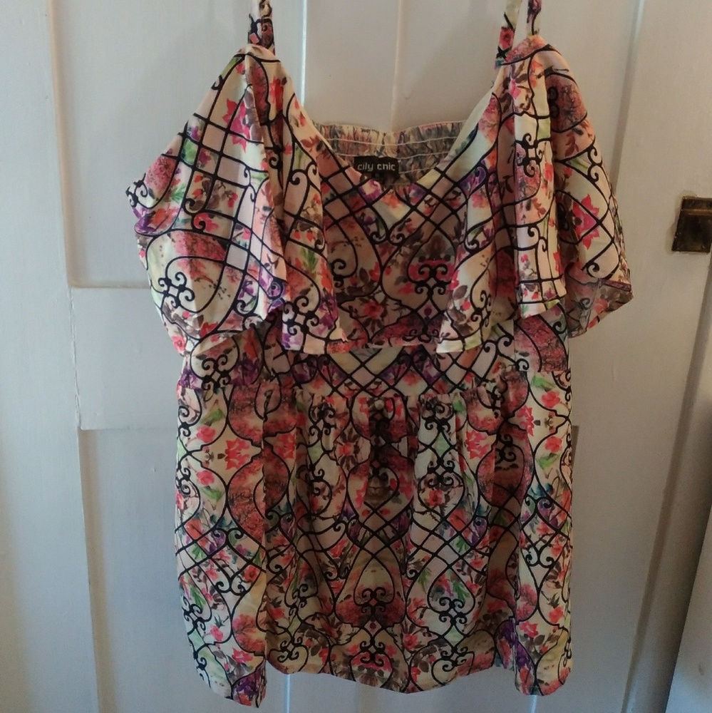 City chic off white floral ruffled tank xl bnwot