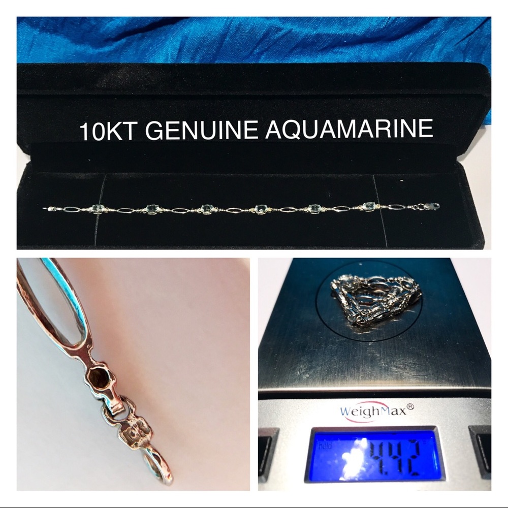 10K GENUINE AQUAMARINE VINTAGE TENNIS BRACELET
