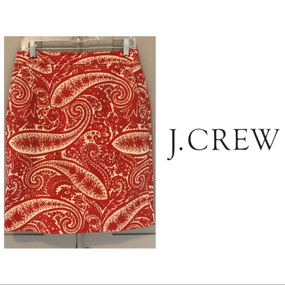 J. Crew Pencil Skirt in Orange Paisley Print