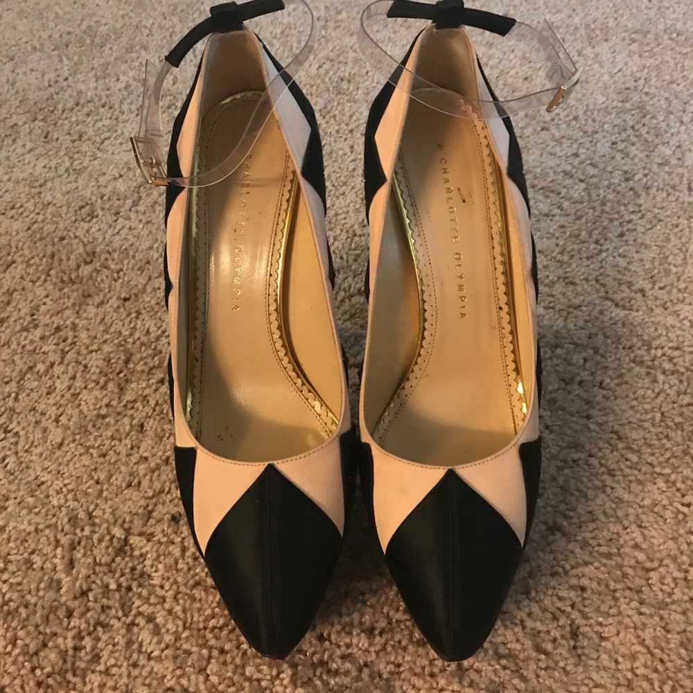 Charlotte Olympia pink & black satin platform pump