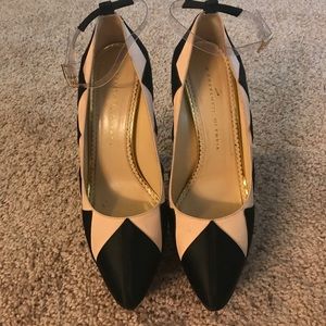 Charlotte Olympia pink & black satin platform pump