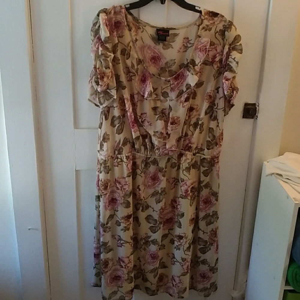 Torrid off white floral dress with sheer overlay